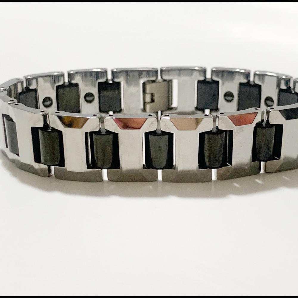 Spike Silver Black Chain Link Tungsten Bracelet
